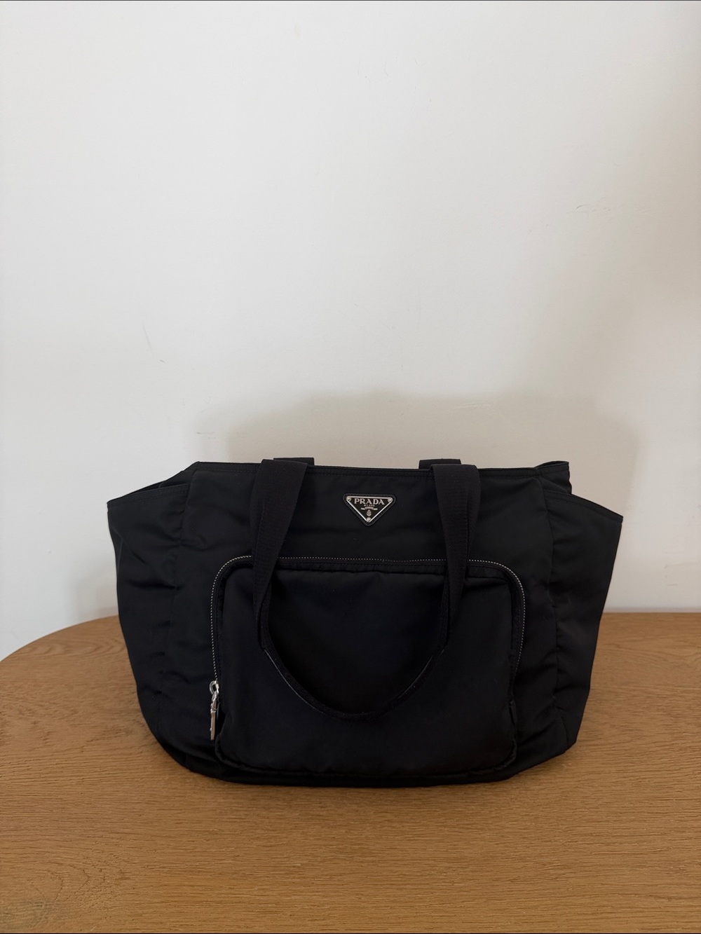 Prada Black Diaper Bag Nylon Tote with Front Zip Pocket